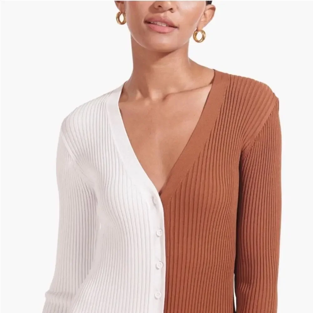 Staud Shoko Sweater Dress in Tan White L - Picture 4 of 9